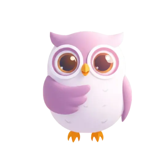 Tinsy owl mascot holding a wing over its chest caringly