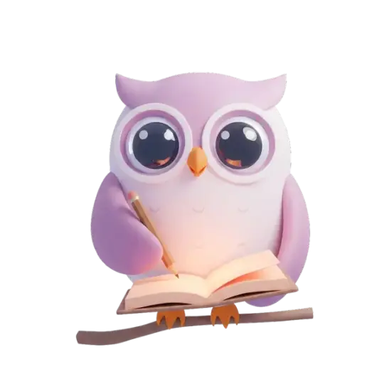 Tinsy owl mascot writing in a small diary
